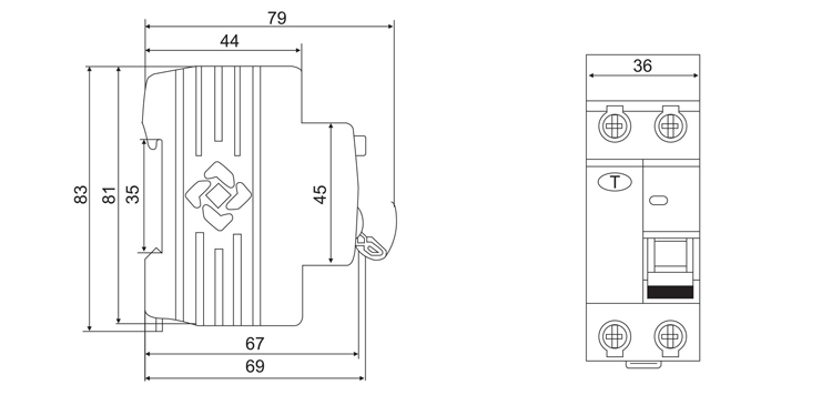 Dimensions of installation Residual Current Circuit breaker
